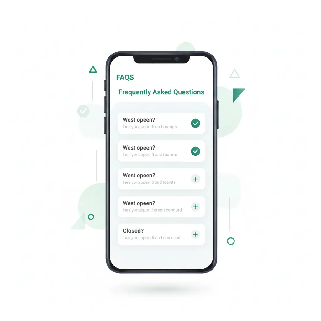 Smartphone screen displaying a clean FAQ interface with collapsible questions, representing mobile-friendly customer support design.
